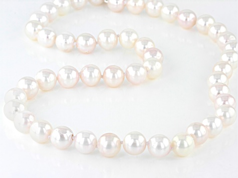 White Cultured Japanese Akoya Pearl Rhodium Over Sterling Silver 18 Inch Necklace