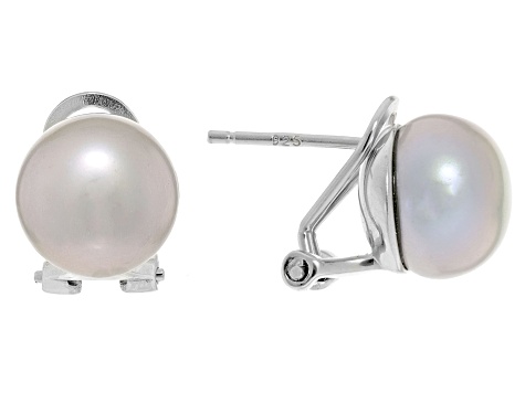 Platinum Cultured Freshwater Pearl Rhodium Over Sterling Silver Earrings