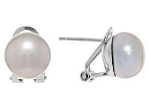 Platinum Cultured Freshwater Pearl Rhodium Over Sterling Silver Earrings