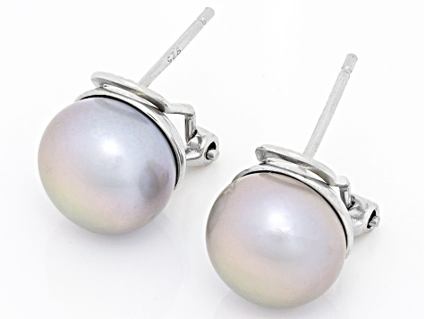 Platinum Cultured Freshwater Pearl Rhodium Over Sterling Silver Earrings