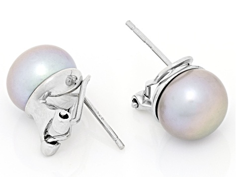 Platinum Cultured Freshwater Pearl Rhodium Over Sterling Silver Earrings