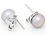 Platinum Cultured Freshwater Pearl Rhodium Over Sterling Silver Earrings
