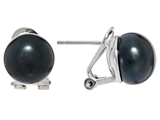 Black Cultured Freshwater Pearl Rhodium Over Sterling Silver Earrings