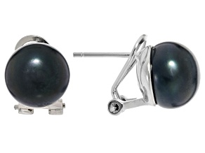 Black Cultured Freshwater Pearl Rhodium Over Sterling Silver Earrings