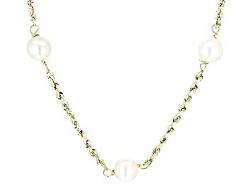 Picture of White Cultured Freshwater Pearl 10k Gold 20 Inch Station Necklace