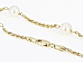 White Cultured Freshwater Pearl 10k Gold 20 Inch Station Necklace