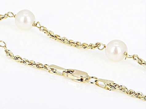 White Cultured Freshwater Pearl 10k Gold 18 Inch Station Necklace