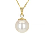 White Cultured Japanese Akoya Pearl 14k Yellow Gold Pendant And Chain