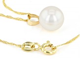 White Cultured Japanese Akoya Pearl 14k Yellow Gold Pendant And Chain