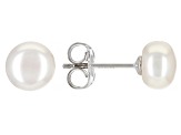 White Cultured Freshwater Pearl Rhodium Over Sterling Silver Earrings Set of Two