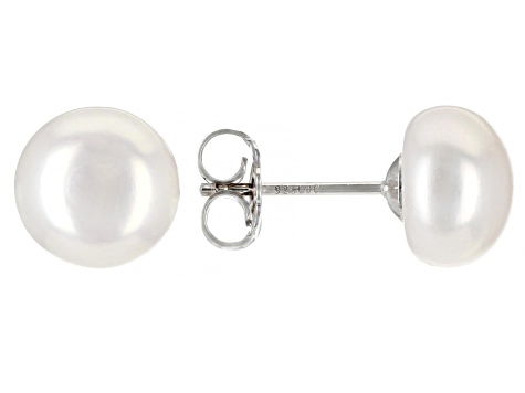 White Cultured Freshwater Pearl Rhodium Over Sterling Silver Earrings Set of Two