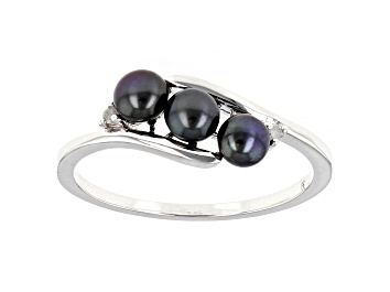 Picture of Black Cultured Freshwater Pearl And White Diamond Accent Rhodium Over Sterling Silver Ring