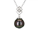 Cultured Tahitian Pearl and White Topaz Rhodium Over Sterling Silver Pendant and Chain