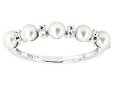 White Cultured Freshwater Pearl And White Topaz Rhodium Over Sterling Silver Ring