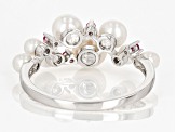 White Cultured Freshwater Pearl And Pink Sapphire Rhodium Over Sterling Silver Ring
