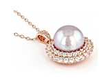 Pink Cultured Freshwater Pearl with Cubic Zirconia 18k Rose Gold Over Sterling Silver Pendant