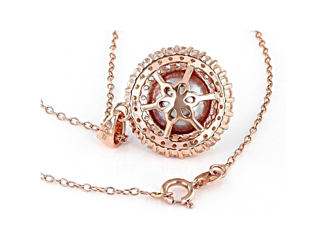 Pink Cultured Freshwater Pearl with Cubic Zirconia 18k Rose Gold Over Sterling Silver Pendant