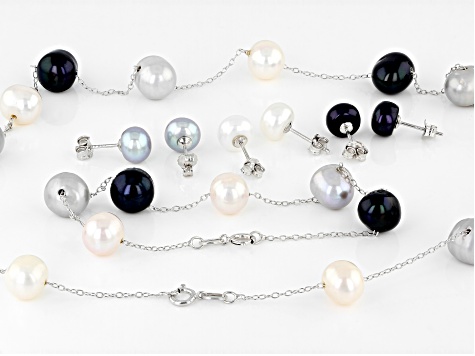 Multicolor Cultured Pearl Smoky Quartz Bead Strand Necklace Sterling Silver selling