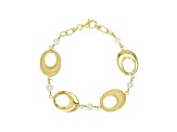 White Cultured Freshwater Pearl 18k Yellow Gold Over Sterling Silver Bracelet