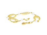 White Cultured Freshwater Pearl 18k Yellow Gold Over Sterling Silver Bracelet