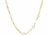 White Cultured Freshwater Pearl 18k Yellow Gold Over Sterling Silver Necklace