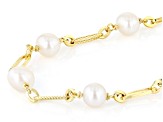 White Cultured Freshwater Pearl 18k Yellow Gold Over Sterling Silver Necklace