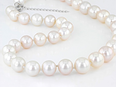 White Cultured Freshwater Pearl Rhodium Over Sterling Silver Necklace