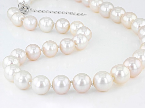 White Cultured Freshwater Pearl Rhodium Over Sterling Silver Necklace ...