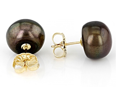 Black Cultured Freshwater Pearl 14k Yellow Gold Stud Earrings