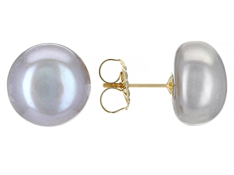 Platinum Cultured Freshwater Pearl 14k Yellow Gold Stud Earrings