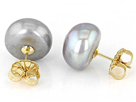 Platinum Cultured Freshwater Pearl 14k Yellow Gold Stud Earrings