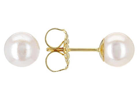 14K Solid Gold Genuine Pearl Flower Pushback Earrings 14K 