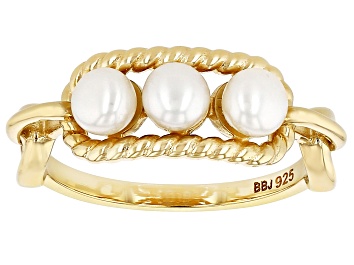 Picture of White Cultured Freshwater Pearl 18k Yellow Gold Over Sterling Silver Ring