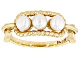 White Cultured Freshwater Pearl 18k Yellow Gold Over Sterling Silver Ring