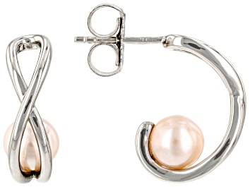 Picture of Peach Cultured Freshwater Pearl Rhodium Over Sterling Silver Earrings