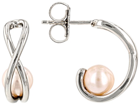 Peach Cultured Freshwater Pearl Rhodium Over Sterling Silver Earrings