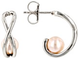 Peach Cultured Freshwater Pearl Rhodium Over Sterling Silver Earrings