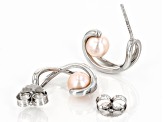 Peach Cultured Freshwater Pearl Rhodium Over Sterling Silver Earrings