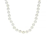 White Cultured Japanese Akoya Pearl Rhodium Over Sterling Silver Necklace