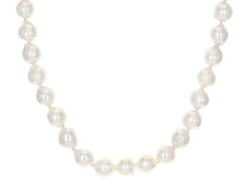 Picture of White Cultured Japanese Akoya Pearl Rhodium Over Sterling Silver Necklace