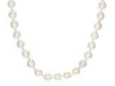 White Cultured Japanese Akoya Pearl Rhodium Over Sterling Silver Necklace