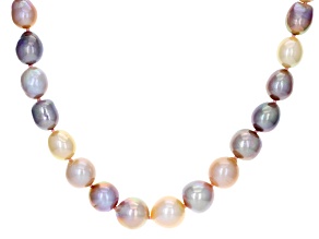 Multi-Color Cultured Kasumiga Pearl Rhodium Over Sterling Silver Necklace