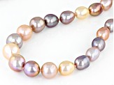 Multi-Color Cultured Kasumiga Pearl Rhodium Over Sterling Silver Necklace