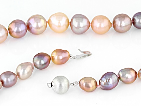 Multi-Color Cultured Kasumiga Pearl Rhodium Over Sterling Silver Necklace