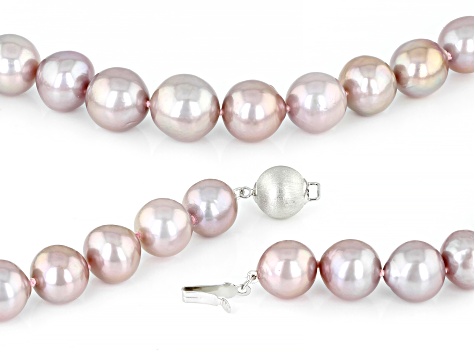 Pink Cultured Kasumiga Pearl Rhodium Over Sterling Silver Necklace