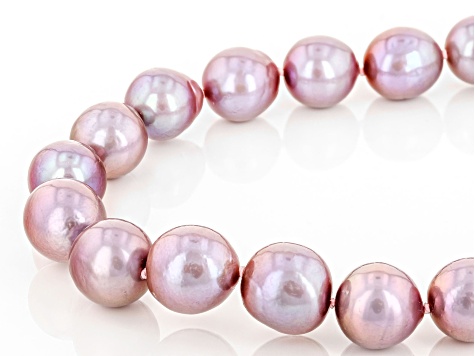 Purple Cultured Kasumiga Pearl Rhodium Over Sterling Silver Necklace