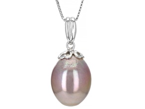 Purple Cultured Kasumiga Pearl Rhodium Over Sterling Silver Pendant With Chain