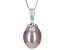 Purple Cultured Kasumiga Pearl Rhodium Over Sterling Silver Pendant With Chain