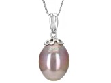 Purple Cultured Kasumiga Pearl Rhodium Over Sterling Silver Pendant With Chain