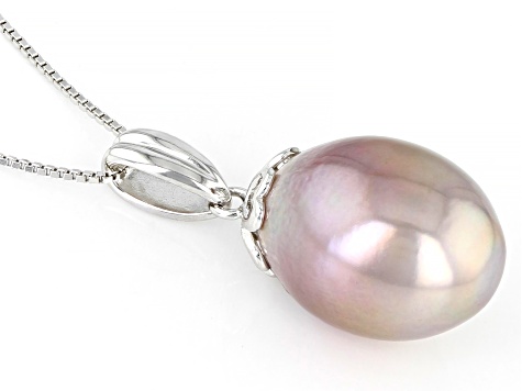 Purple Cultured Kasumiga Pearl Rhodium Over Sterling Silver